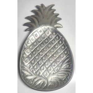 ihi  Pineapple Shaped Silver Pewter Serving Dish Tray Spoon Rest 9" x 4.5"